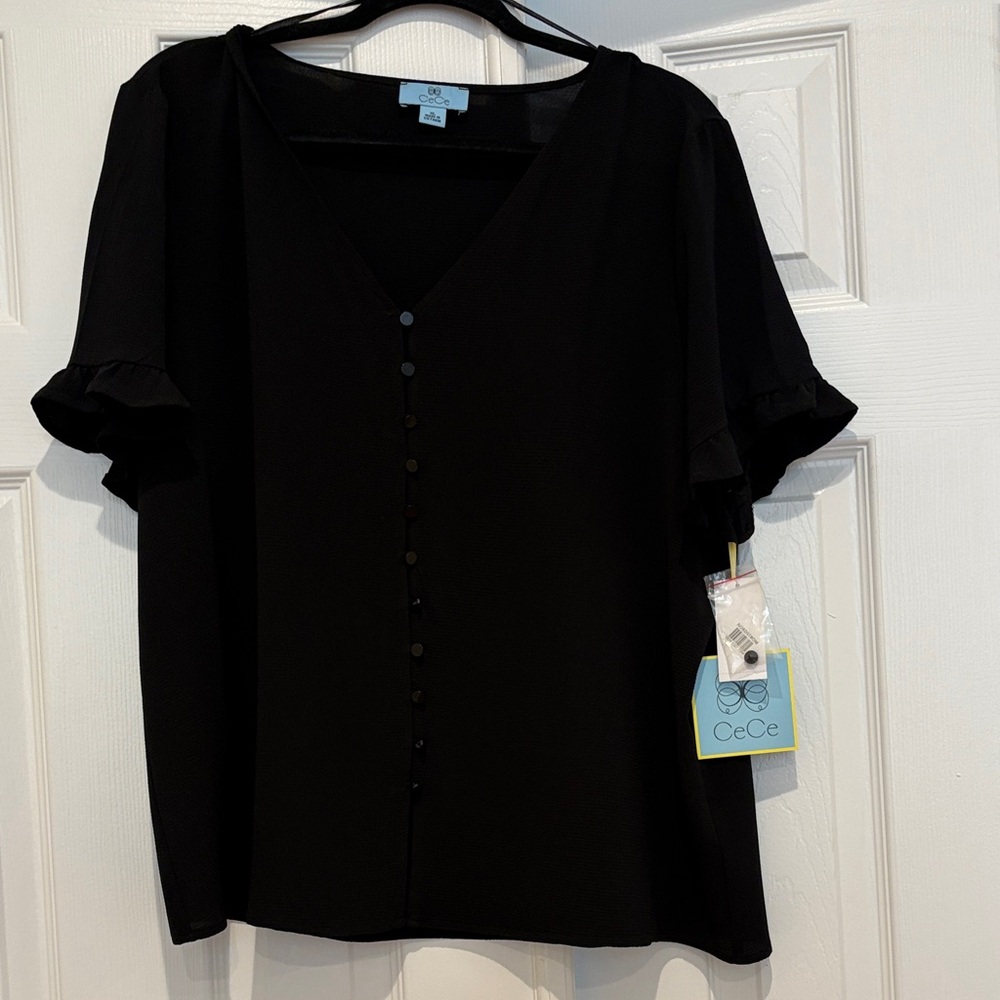 CeCe Black Ruffle Sleeve Blouse